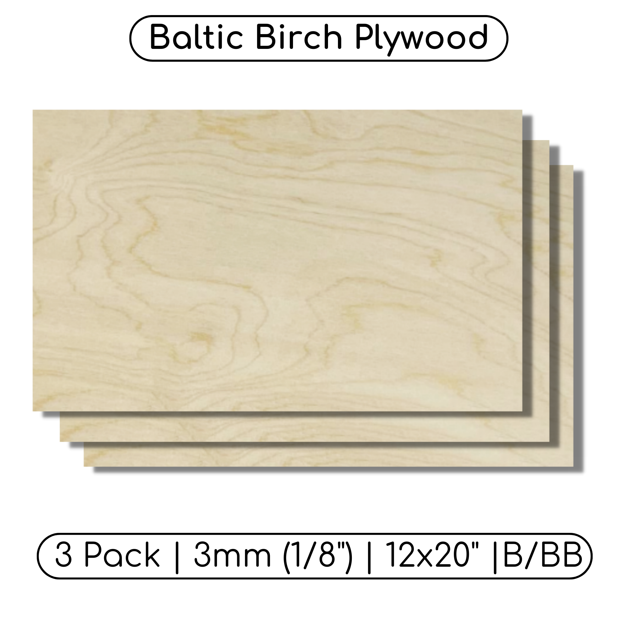24x24 Baltic Birch Plywood 1/8 3MM, Grade B/BB, Laser Cutter/scroll Saw  Ready. 10 Pack Bundle 