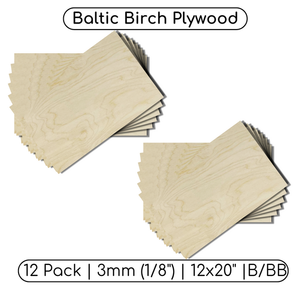 Baltic Birch Plywood, (3mm) 1/8 x 6 x 12 Inch Craft Wood, Various Quanties,  Glowforge Laser, CNC Cutting, Scroll Saw and Wood Burning
